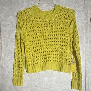 Forever 21 Bright Yellow Open-Knit Sweater with ribbing Small
